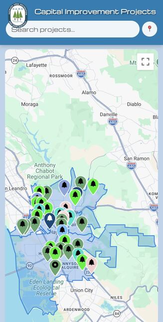 Project Explorer map and project list on a phone
